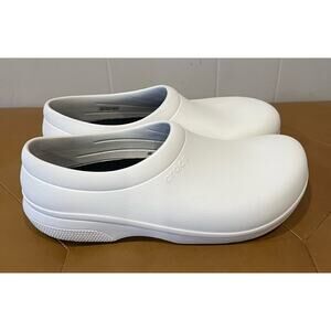 Crocs On-The-Clock Slip-On Clogs, White, Women's 10 ‎ Mens 8 Work Shoes Comfort